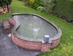 A kidney shaped Koi pond fibreglassed by GRP